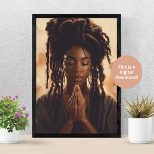 Black Woman Praying Wall Art, Luxury Art Print, Christian Black Girl, Woman with Locs Illustration, Bible Art, Aesthetic Godly Woman Gift