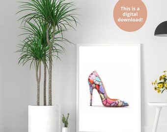 Designer Heels  Wall Art, Colorful Art Print, Fashion Brand Print, Girly  Art Illustration, Chic Bedroom / Dorm Art, Aesthetic Gift