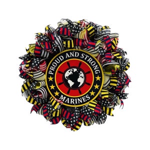 USMC Marines Wreath | Military Welcome Wreath | Patriotic Front Door Decor | Veteran Gift | Red White Blue Mesh Wreath | Military Home Decor