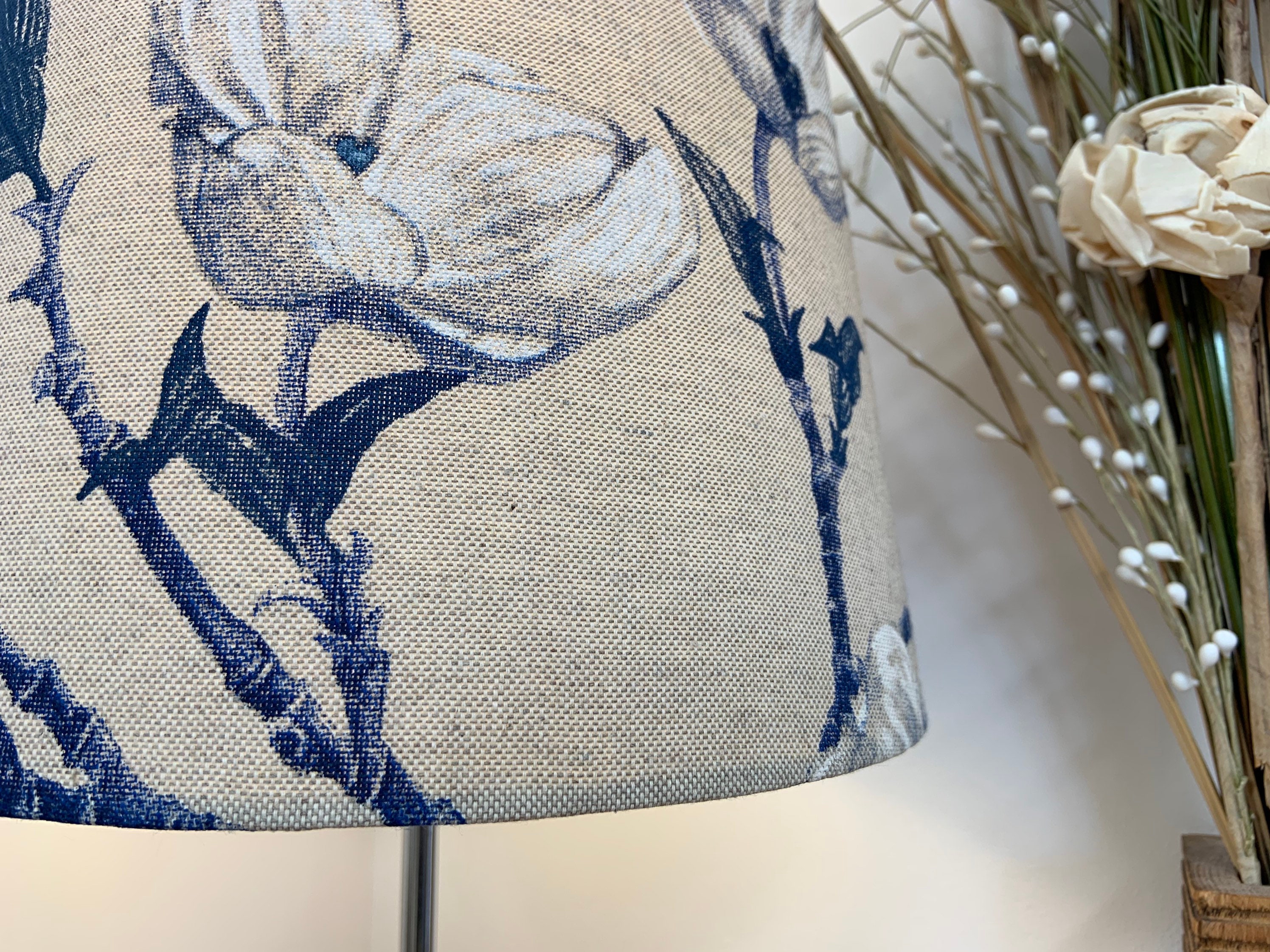 Linen Look Natural Blue Floral Lamp Shade Romantic French Etsy UK
