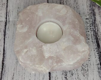 Raw Rose Quartz Tea Light Holder XXL