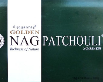 VIJAYSHREE golden nag Patchouli incense box offer of 12 packs with an unmistakable scent!