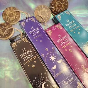 Tarot incense, incensi dei tarocchi in stick, diverse fragranze, 15 bastoncini con portaincenso