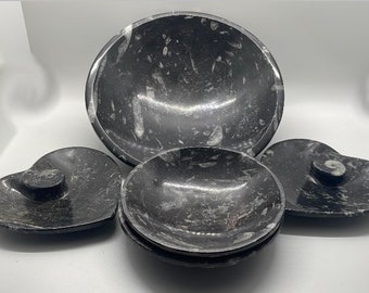 Fossil stone bowls of different shapes and sizes, pocket emptier, suitable for incense burners, stones and various objects