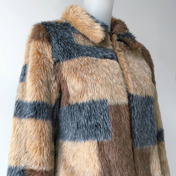 y2k vintage fake fur patchwork pattern jacket