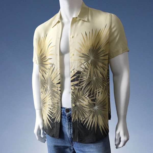 80s vintage palm print button shirt