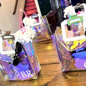 Strand Bachelorette Party Favor Geschenk Tasche Klar Personalisierte Strand Tragetasche Brautjungfer Trauzeugin Pool Tasche holographische Tasche irisierende Tasche