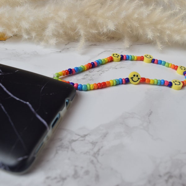 Smiley mobile phone chain with rainbow colors