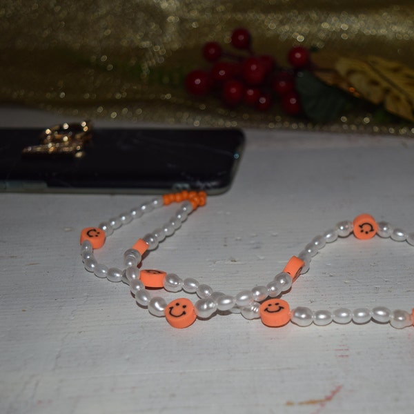 Smiley mobile phone chain orange