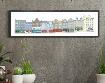 Edinburgh Grassmarket-afdruk: aquarel kunst skyline oude stad