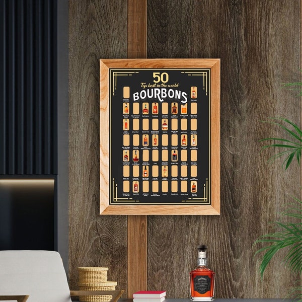 Bourbon Bucket List - 50 Best Bourbons Scratch Off Poster - Bourbon poster - Bourbon gifts - Whiskey gift - Christmas Gift