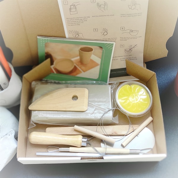 Kit de poterie - Kit de poterie à faire soi-même - Kit d'artisanat pour la maison - Artisanat pour adultes - Kit d'argile séchée à l'air - Kit d'argile - À faire vous-même - Cadeau de Noël