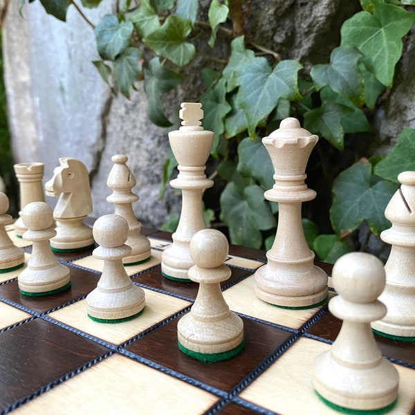 Beautiful Large Wooden Chess Set - Wood Board Folding Storage Box - Olympic chess New Line - 16 inch - A great Christmas gift