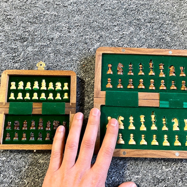 Minischachset - Reiseschachset - Magnetisches Holzschachset mit Brett 13 oder 18 cm - Geschenk für Ihn - Weihnachtsgeschenk für Schachliebhaber