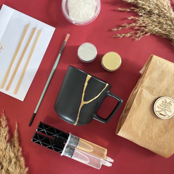 Kit de réparation Kintsugi - Réparez votre propre céramique avec de la colle dorée - Un excellent cadeau de Noël