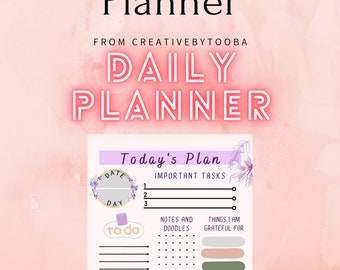May include: Printable daily planner with a floral design. The planner includes sections for important tasks, notes and doodles, things you are grateful for, health, and how your day was.