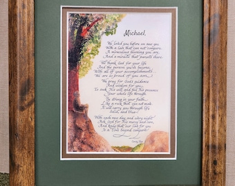 Personalized Poem for son custom framed and matted gift.