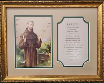 Heiliger Franziskus von Assisi Bild & Friedensgebet: Gerahmtes katholisches Wanddekor