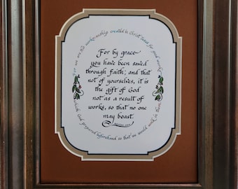 For by Grace, you have been saved Ephesians 2 verse 8-10 Scripture Bible verse custom framed home decor and religious gift.