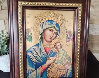 Antique Our Lady of Perpetual Help • Early 1900s Framed Religious Print ...