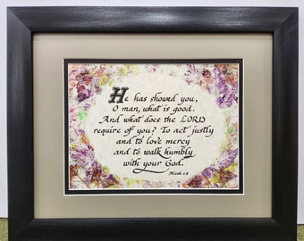 Micah 6 verse 8 custom framed and matted Scripture verse