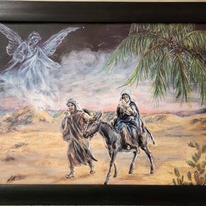 Fight into Egypt framed print of Mary, Joseph and Jesus