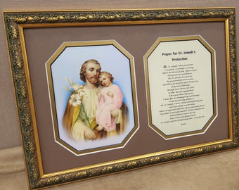 Saint Joseph custom framed art with prayer of protection