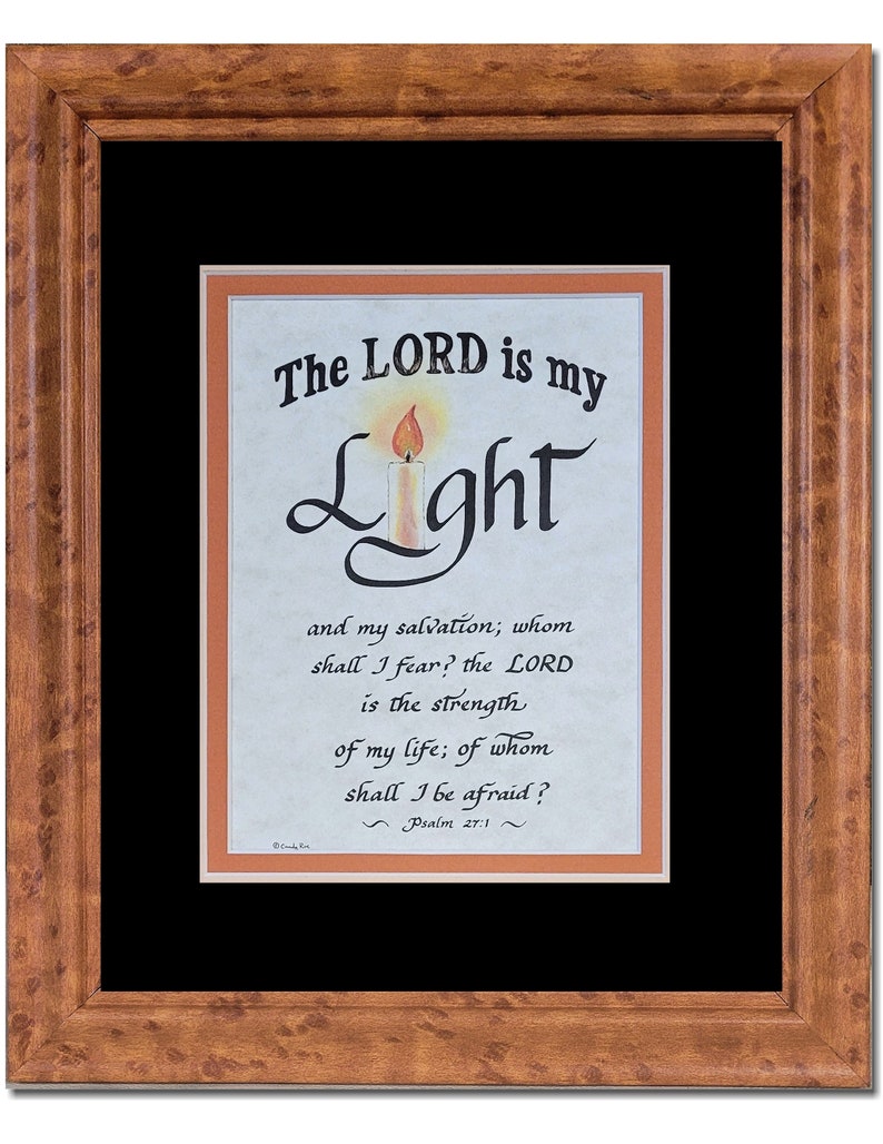 The Lord is my Light and my salvation Psalm 27 Scripture verse framed Mple frm Blk mt