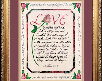El amor es paciente y amable, regalo de boda o aniversario enmarcado personalizado.