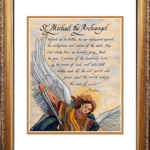 Saint Michael the Archangel custom framed picture with option to personalize.