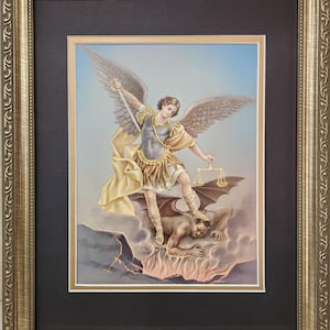 Saint Michael the Archangel Italian print custom matted and framed picture