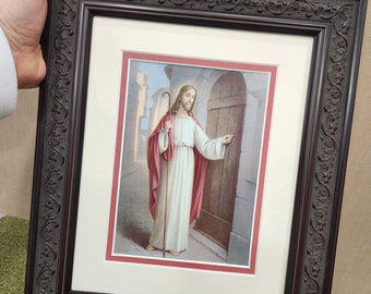 Christ knocking at the door custom framed art print.