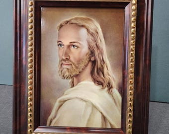 イエス・キリストの肖像画 宗教的な装飾が施された額入りのイエス・キリストの肖像画。 - Etsy 日本