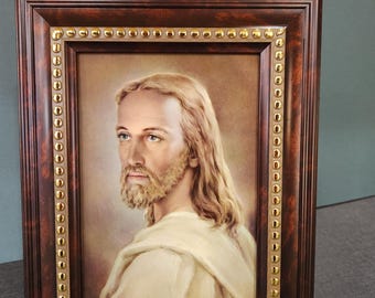 宗教的な装飾が施された額入りのイエス・キリストの肖像画。 - Etsy 日本