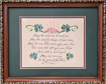 Een Irish Blessing-gedicht op maat ingelijst en gematteerd May the road rise to meet you-gedicht.