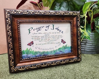 Oración de Jabes, cuadro de escritorio enmarcado con caballete en la parte posterior - Tamaño de escritorio.