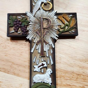Confirmation wall Cross with Dove, Lamb, Grapes and Wheat