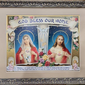 Sacred Heart of Jesus and Immaculate heart of Mary Home Blessing catholic framed art