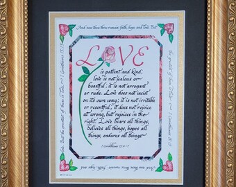 Love is patient and kind custom framed Scripture