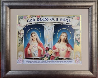Sacred Heart of Jesus and Mary Home Blessing catholic framed art
