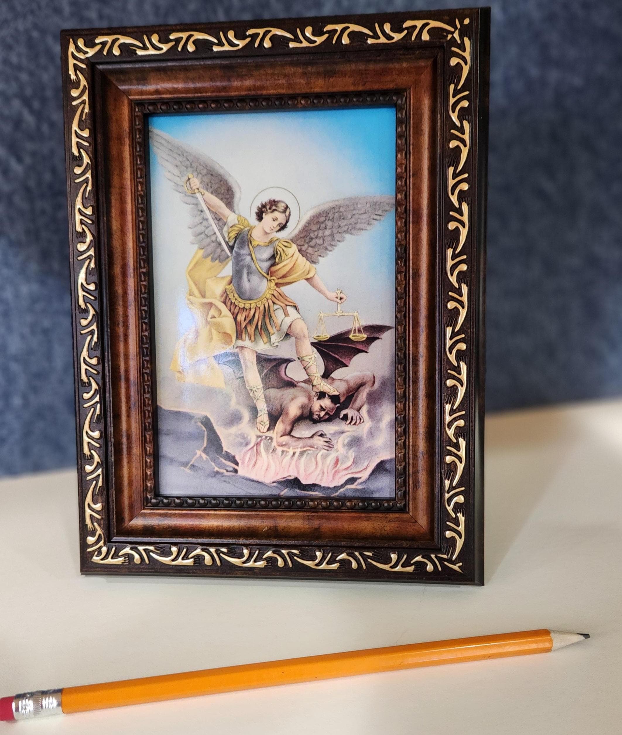 聖ミカエル大天使イタリア版画、額入り5インチ×7インチの絵画 - Etsy 日本