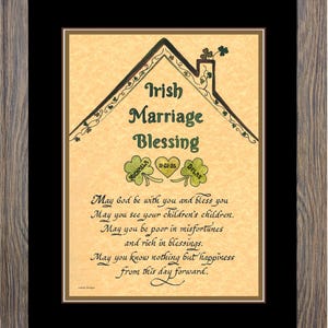 An Irish Marriage Blessing custom framed and matted personalized picture in two sizes.