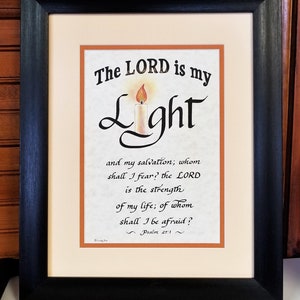 The Lord is my Light and my salvation Psalm 27 Scripture verse framed Blk frm cream mat