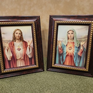 Sacred Heart of Jesus Immaculate Heart of Mary and Desktop framed pictures