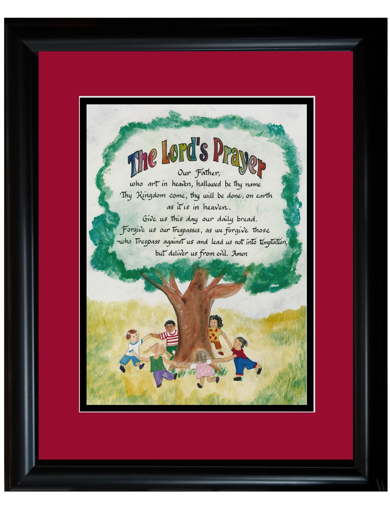 The Lords Prayer Framed Picture for Children Calligraphy and Art Etsy