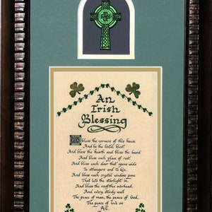Irish Blessing verse with Celtic cross framed calligraphy picture