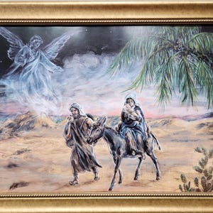 Fight into Egypt framed print of Mary, Joseph and Jesus