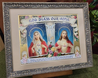 Sacred Heart Jesus and Mary Home Blessing framed art