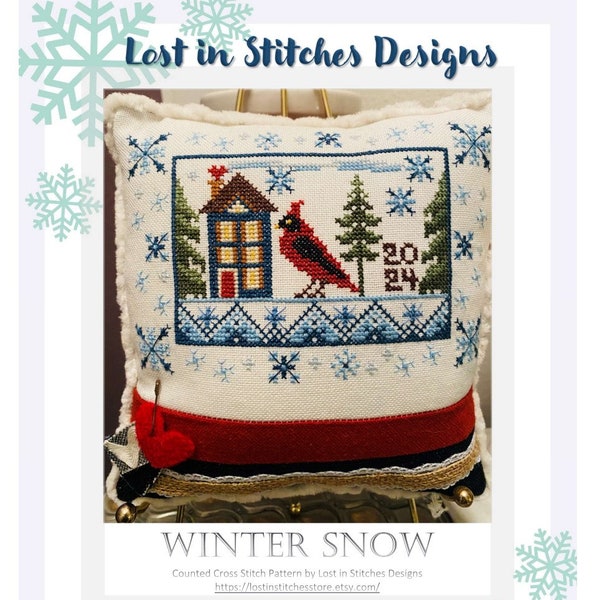 Winter Snow Cross Stitch Pattern, digital pdf Christmas Lost in Stitches Designs