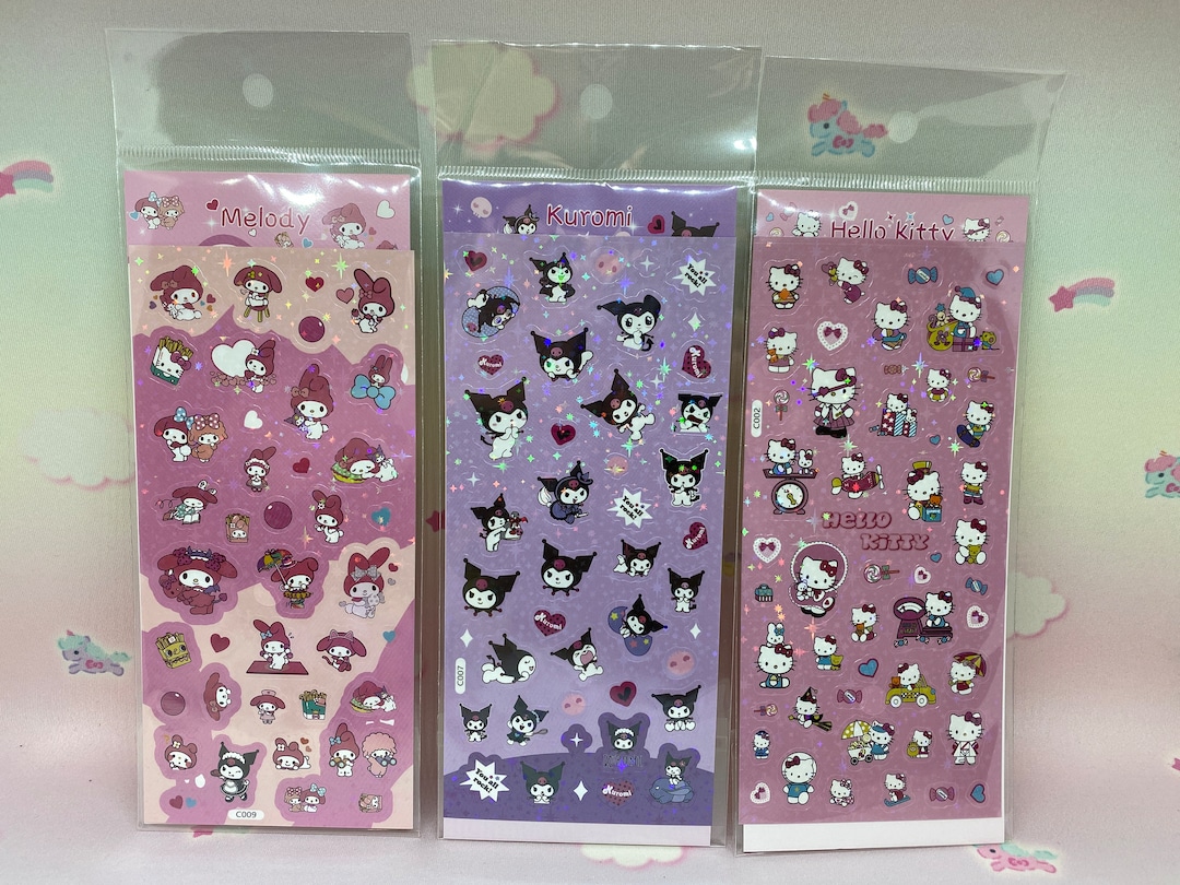 Personajes de Sanrio My Melody, Kuromi, Hello Kitty Hoja de pegatinas ...